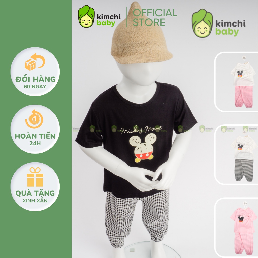 Đồ Bộ Alibaba Bé Trai, Bé Gái Minky Mom Vải Thun Lạnh Hoạ Tiết Mickey Quần Sọc, Bộ Dài Tay Cho Bé Mặc Thu Đông MKMTD2134