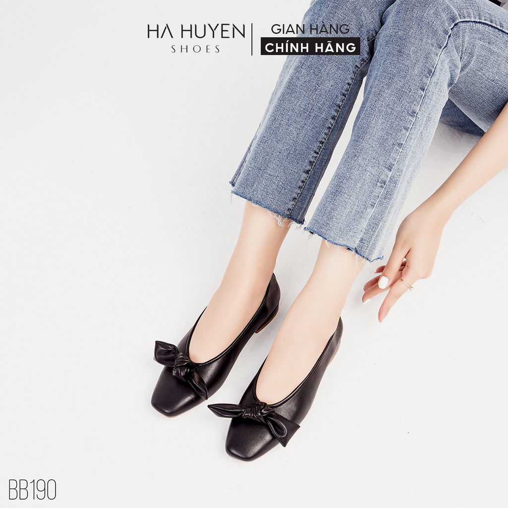 Giày búp bê nữ Hà Huyền Shoes mũi vuông đính nơ xoắn nhẹ nhàng - BB190