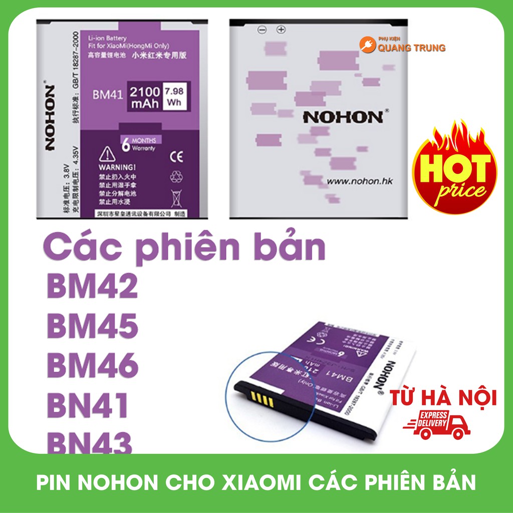 Pin nohon dành cho máy xiaomi chính hãng,BN41,BN43,BM42,BM45,BM46,BN44,BM3K