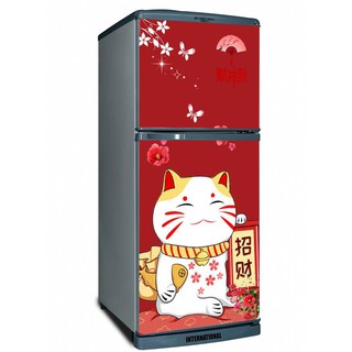 Decal dán trang trí tủ lạnh mẫu mèo thần tài 2