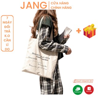 Túi tote vải canvas Chữ Demain phong cách vintage Hàn Quốc
