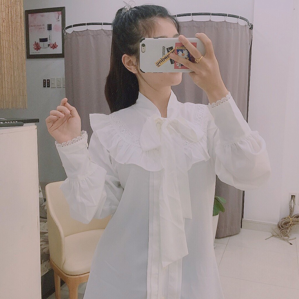 Đầm sơ mi nữ cột nơ bèo cổ xinh xắn Milk Dress | BigBuy360 - bigbuy360.vn