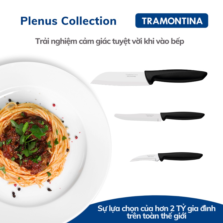 Dao Gọt Hoa Quả Tramontina PLENUS 13cm Mũi Vát Kiểu Á Chất Thép Không Gỉ Siêu Sắc Bén Sản Xuất Tại Brazil