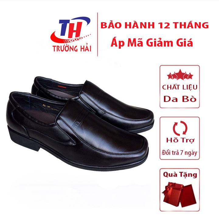 Giày tây nam da bò đế cao su màu Đen cao cấp Trường Hải GTN0113