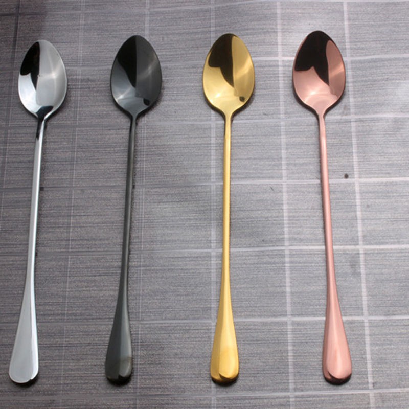 Muỗng cà phê cán dài 4 màu bằng thép không gỉ