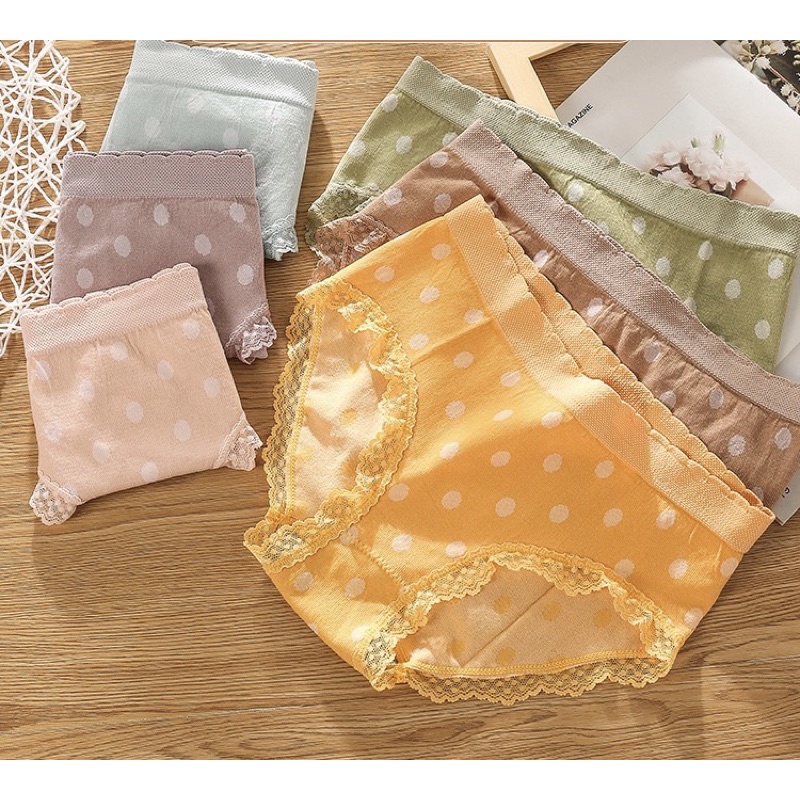 Quần Lót Cotton Nữ Chấm Bi Viền Ren Siêu Xinh
