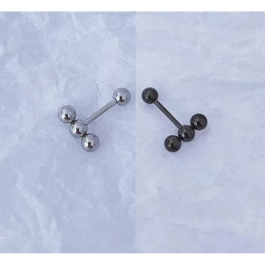 Triple Ball Stud Earrings khuyên tai titan bi tròn không gỉ không đen không dị ứng nam nữ unisex