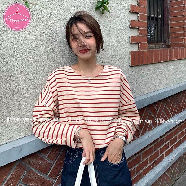Áo thun nữ dài tay sọc ngang bản to phong cách hàn quốc