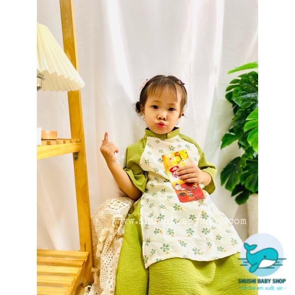 [Rẻ vô địch] [Ảnh thật] Áo Dài Cách Tân Hoa Nhí Xốp Nhăn Hàng Thiết Kế Xinh Đẹp