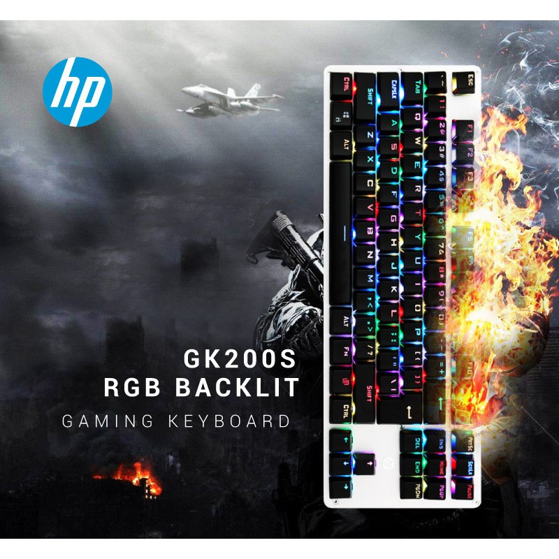 Bàn phím cơ led RGB chơi game HP GK 200s, blue switch, dây dù dài 1.8m, 87 phím, đèn xuyên phím, bảo hành chính hãng 12t