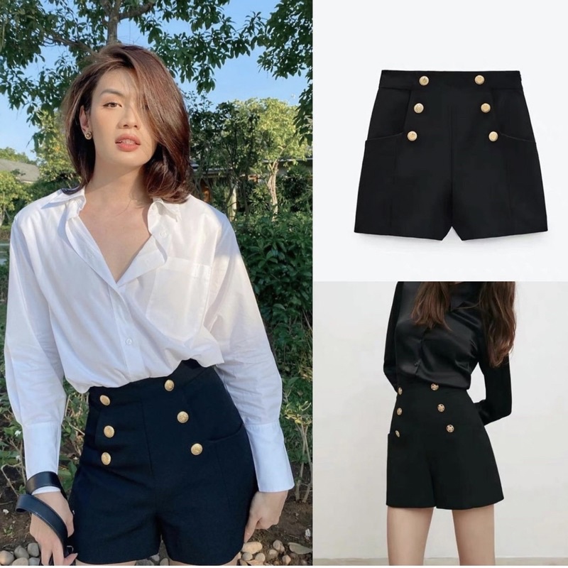 Quần short cạp cao đính khuy (ảnh thật)