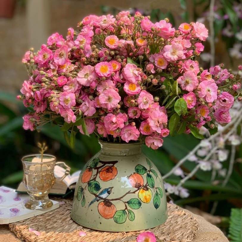 Lọ hoa gốm Bát Tràng dáng bình hút lộc, đầm vẽ 3D thủ công cao cấp, bình cắm hoa decor trang trí để bàn phòng khách đẹp