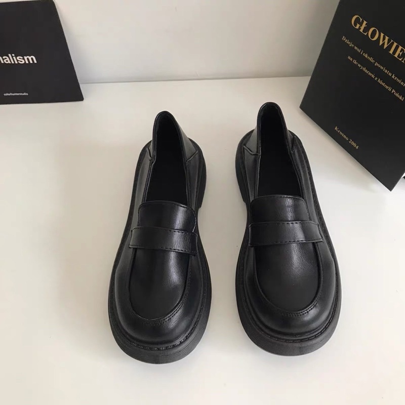 Giày lười búp bê loafer da PU đế bằng Yannie Lolita