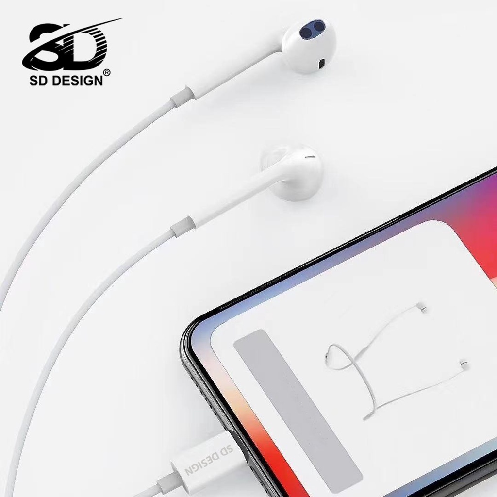 Tai nghe dây nhét tai SD DESIGN H8 chính hãng jack cắm Lightning có mic đàm thoại - Kết nối bluetooth mới dùng được