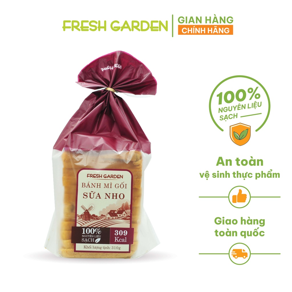 Bánh Mì Gối Sữa Nho FRESH GARDEN Thơm Ngon Đậm Vị Là Sự Kết Hợp Hoàn Hảo Của Sữa Và Nho Gói 310g