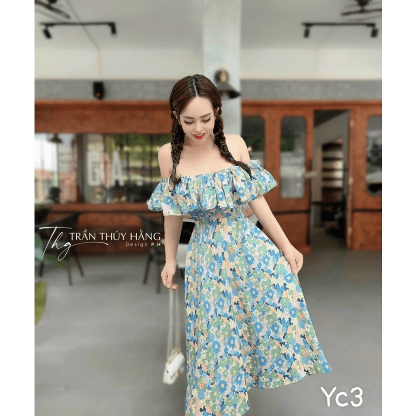 ĐẦM LỤA TRỄ VAI HOA DÁNG SUÔNG TIỂU THƯ XINH XẮN CHE BẮP VAI TO CỰC ĐỈNH PU HHP
