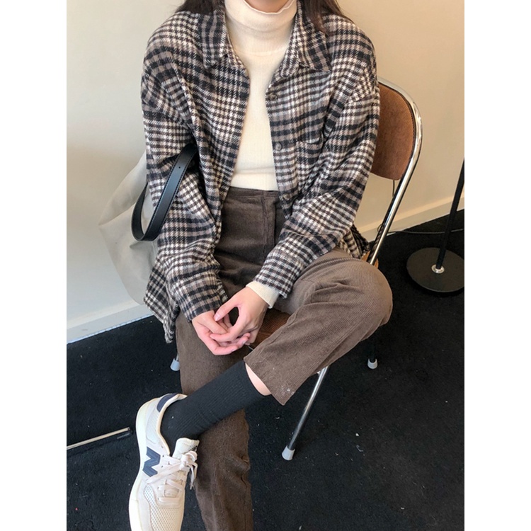 Áo sơ mi dài tay kẻ sọc dáng rộng phong cách Hàn Quốc thời trang