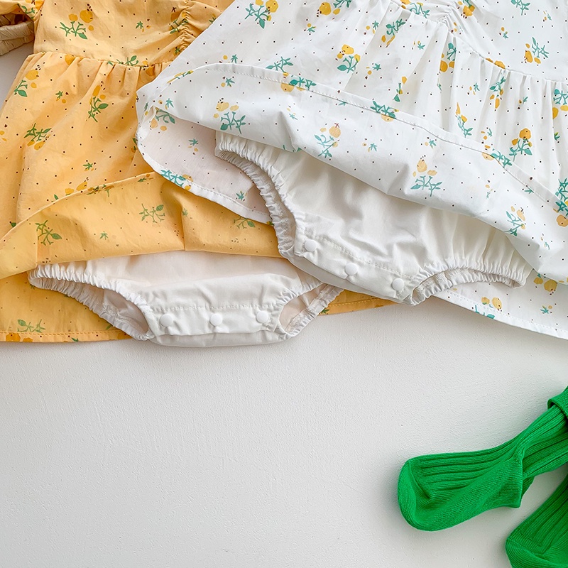 Đầm Liền Quần Tay Ngắn In Hoa Cho Bé Gái