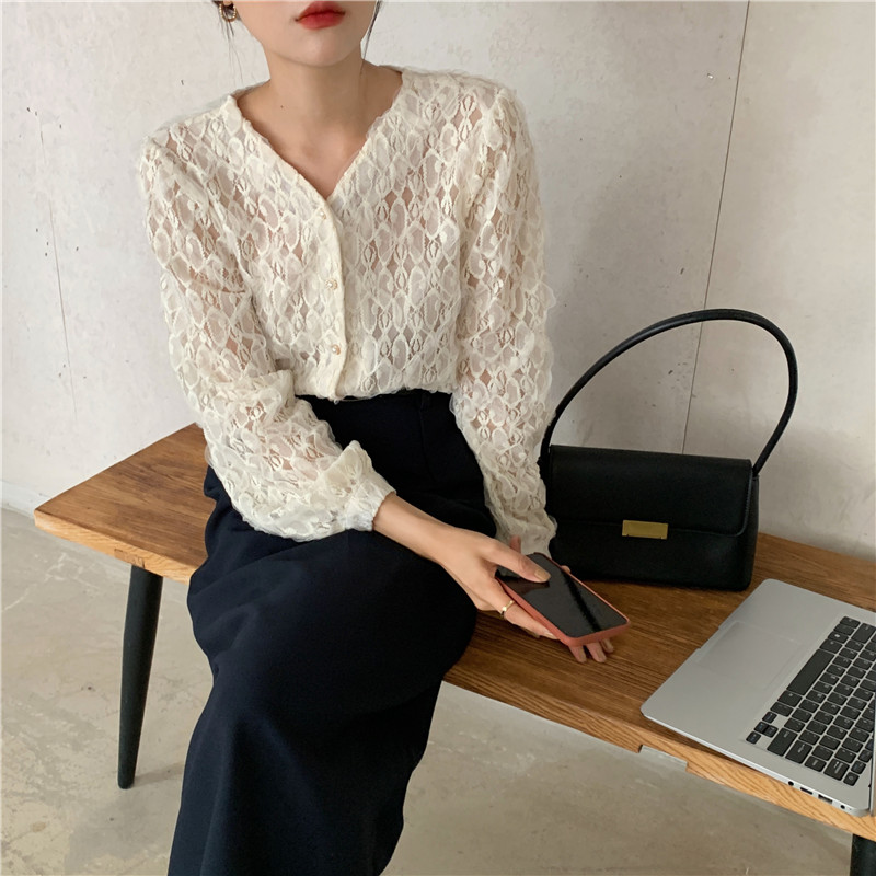 Áo Kiểu Màu Trơn Cổ Chữ V Thời Trang Cho Nữ 38514