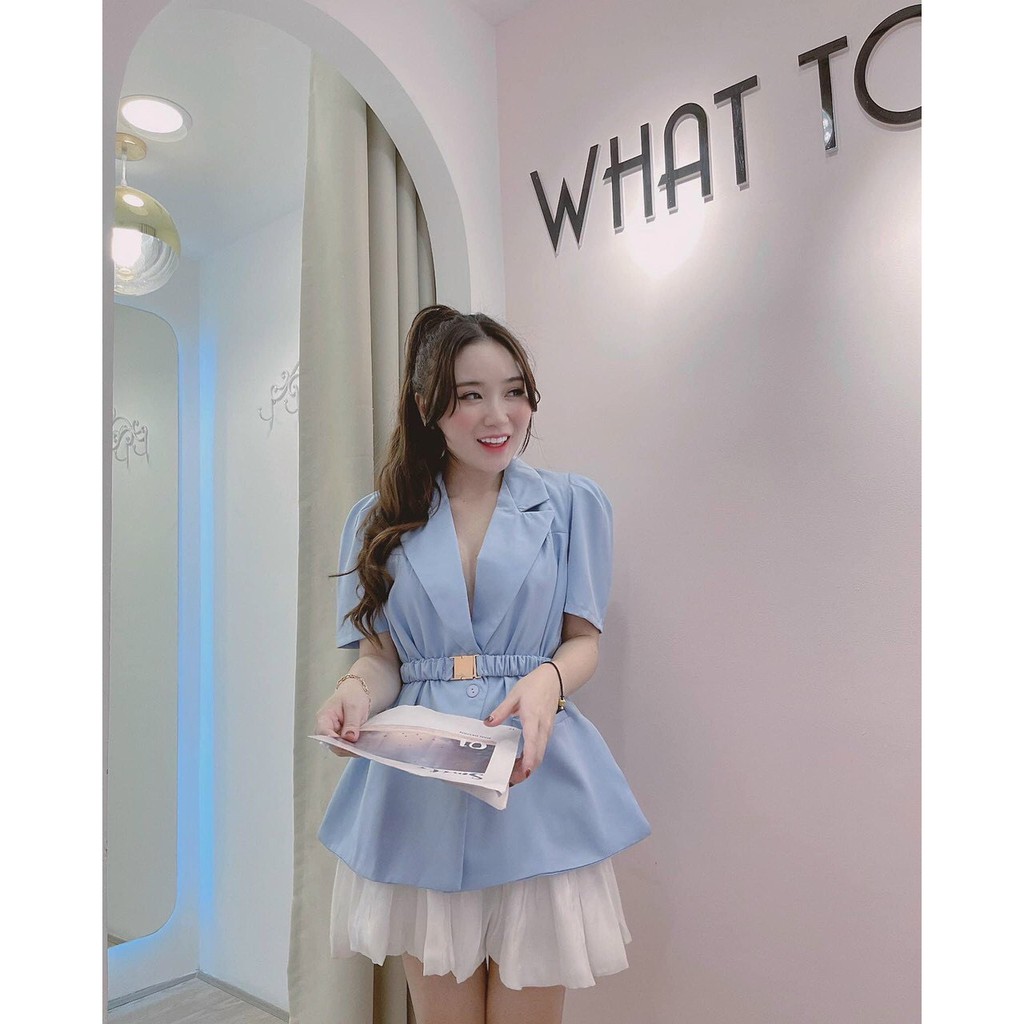 Set vest blazer kèm chân váy thiết kế thanh lịch, đủ size màu xanh dương kèm dây nịch thời trang SANMAY | BigBuy360 - bigbuy360.vn