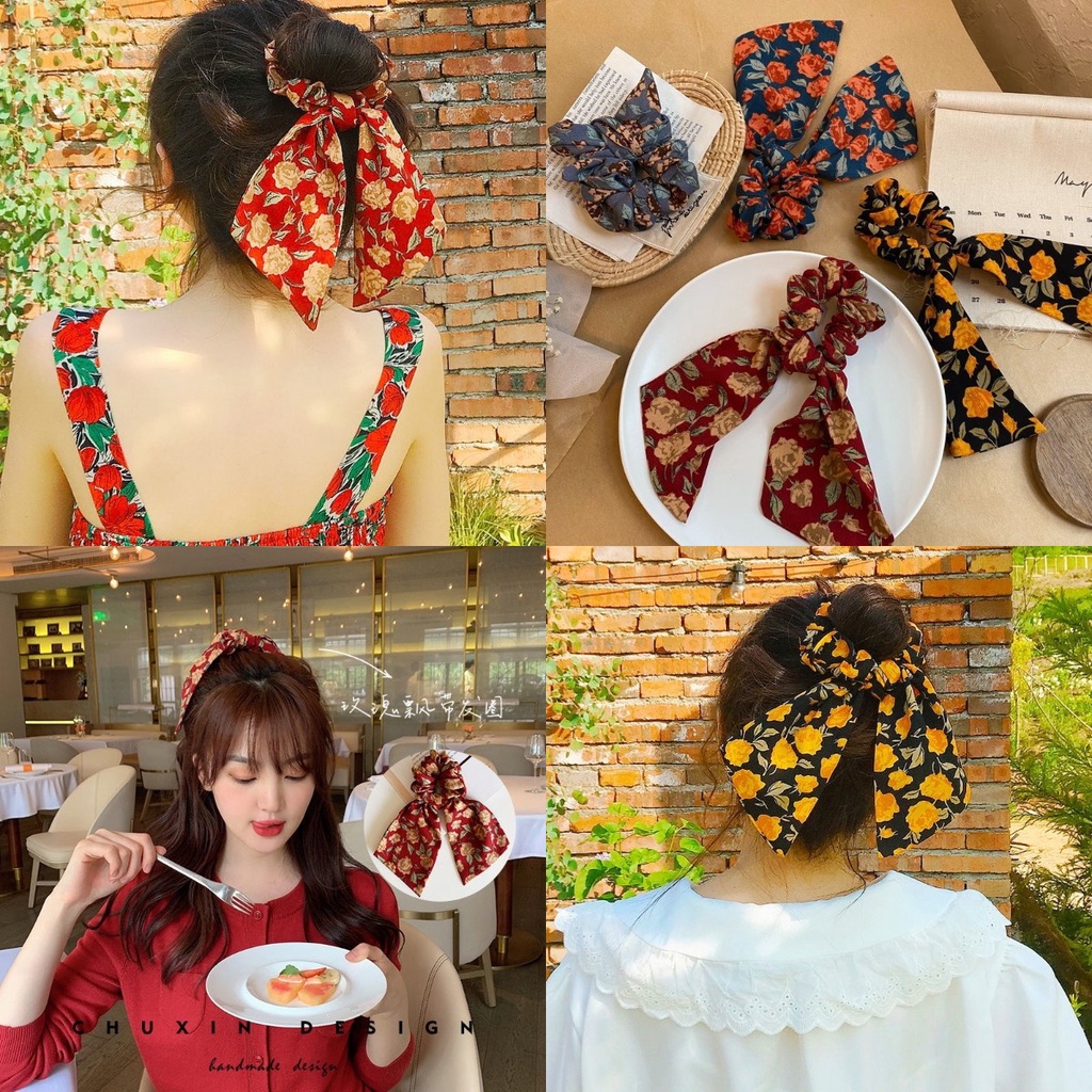Dây buộc tóc in họa tiết hoa đơn giản thời trang cho nữ