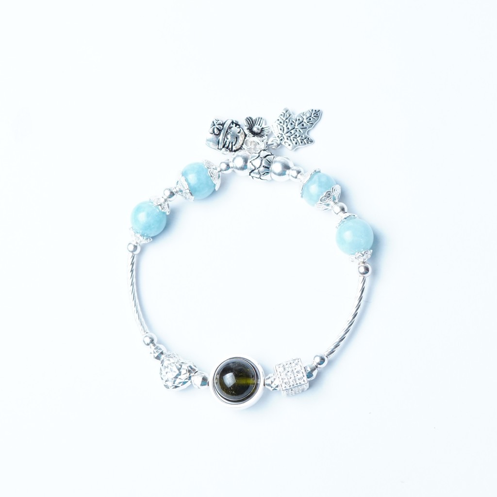 Vòng tay nữ đá thủy triều mix charm phong thủy bạc 925 cao cấp Q433