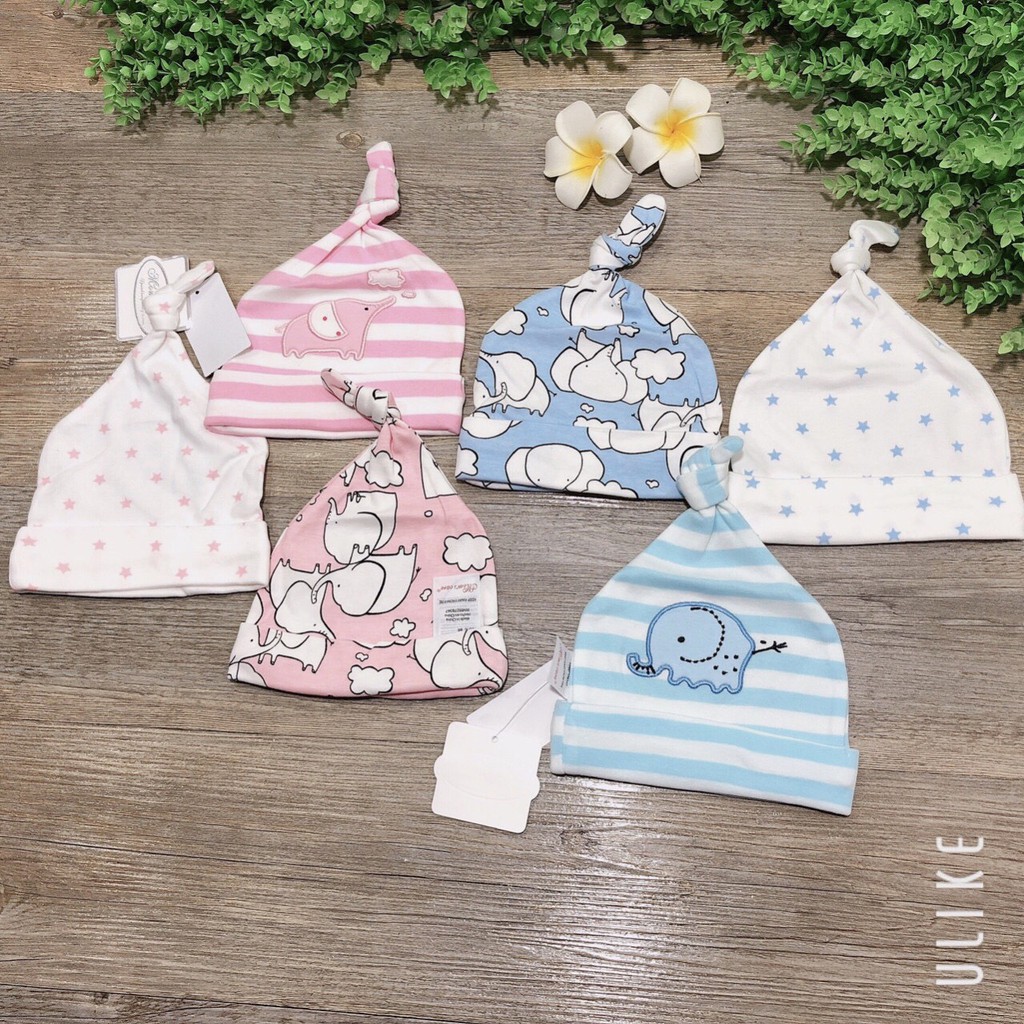 Mũ sơ sinh cho bé 0-6 tháng tuổi cột chóp, Set 3 nón sơ sinh cao cấp nhiều họa tiết đáng yêu