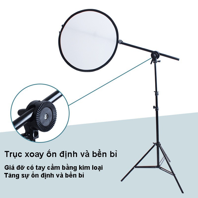 Combo bộ hắt sáng cho studio gồm chân cao 2m, tay treo 175cm tấm hắt sáng 80cm