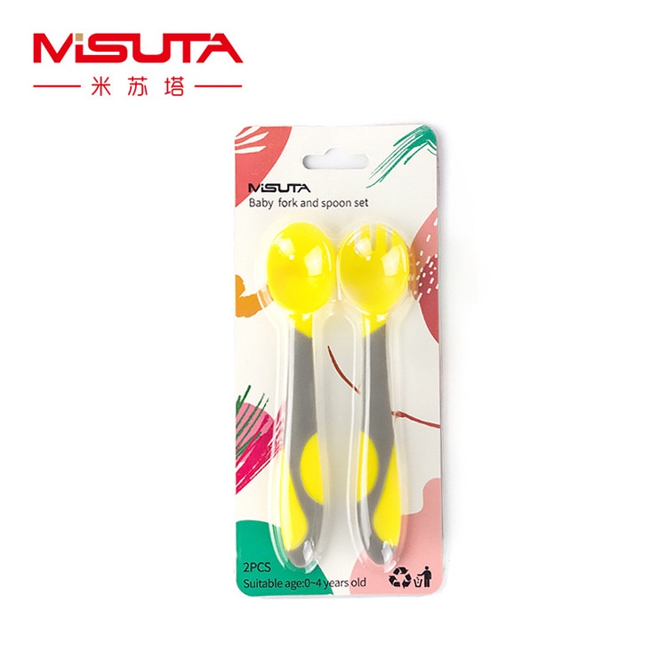 Thìa dĩa tập xúc silicon Misuta, muỗng nĩa uốn cong an toàn cho bé ăn dặm