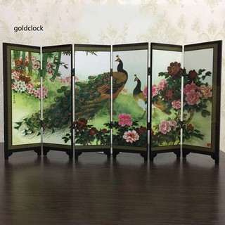 Gold®Wooden 6-Panel Peacock Screen Room Divider Folding Partition Desktop