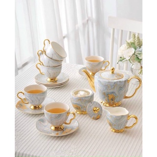 Bộ ấm chén vân đá Royal Classic - Chất liệu sứ xương cao cấp