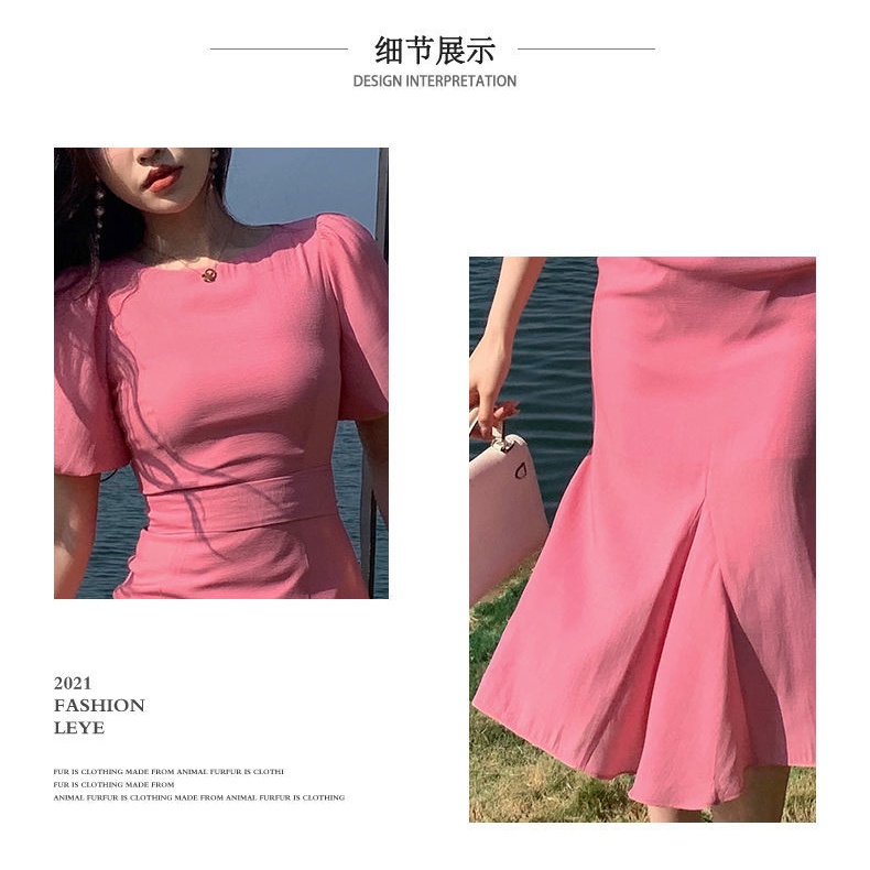 Đầm Đuôi Cá Dáng Ôm Màu Hồng Thời Trang Mùa Hè Dành Cho Nữ