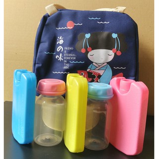 Bộ túi giữ nhiệt xanh than+ 2 bình sữa 125ml+03 bình đá khô 150ml