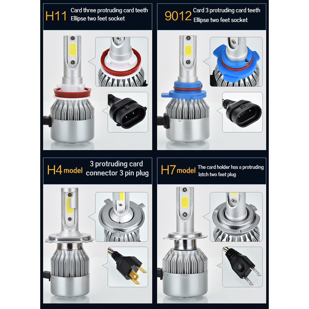 Set 2 đèn LED H4 HB2 9003 H1 H3 H7 H8 H9 H11 HB3 9005 HB4 9006 C6 siêu sáng 36W dành cho xe máy/xe hơi