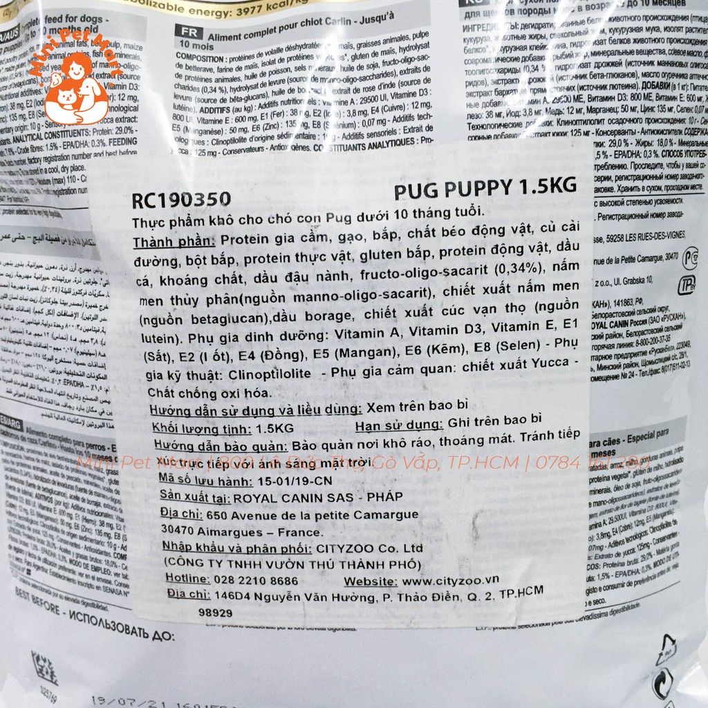 [1,5kg] Thức ăn hạt cho Pug nhỏ ROYAL CANIN