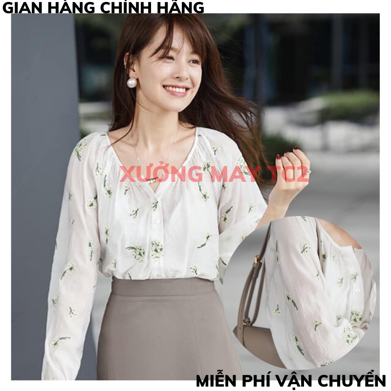 Áo Thun Dài Tay Cổ Tròn Thêu Hoa Xinh Xắn Cho Nữ 2022 .áo babydoll thêu hoa tay bồng XƯỞNG MAY TC2