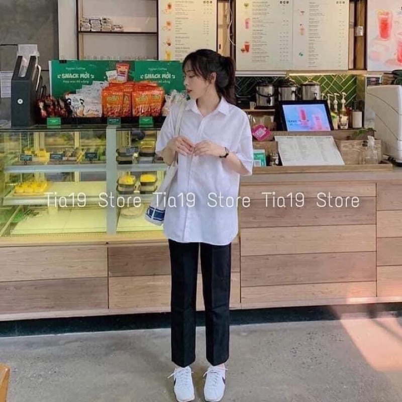 Áo sơ mi tay lỡ dáng rộng unisex freesize 38-65kg