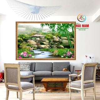 Tranh dán tường 3D phong thủy - vải lụa phủ kim sa (Kích thước theo yêu cầu)