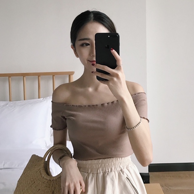 Áo tay ngắn hở vai đơn giản phong cách hàn quốc dành cho nữ