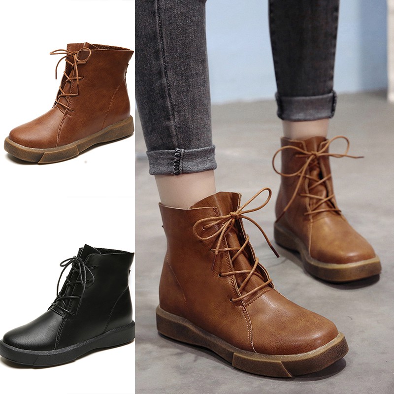 Womens Cool Short Punk Martin Boots Lace-up Military Combat Flat Shoes Fashion