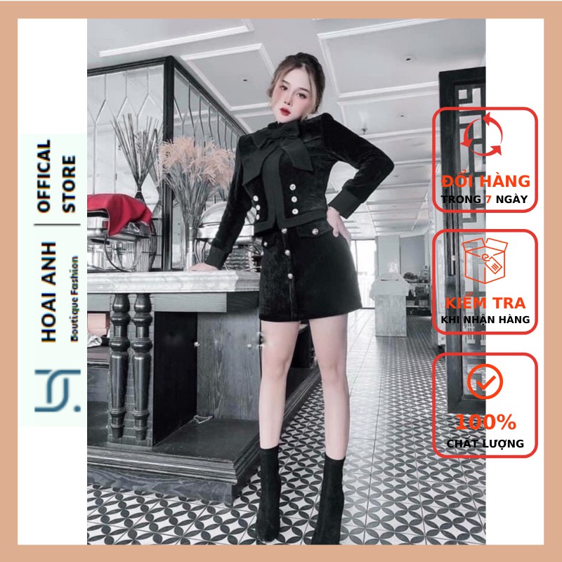 Set Vest nữ Blazer kèm chân váy nhung, Bộ đầm vest công sở Hàn Quốc đẹp, đi dự tiệc, đi làm cực xinh