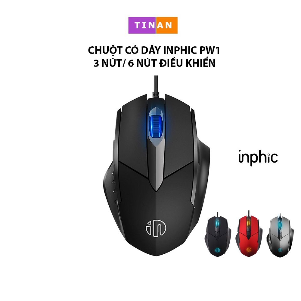 Chuột Inphic PW1 Có Dây Chống Ồn, LED RGB 4000DPI, Sử Dụng Chơi Game, Văn Phòng