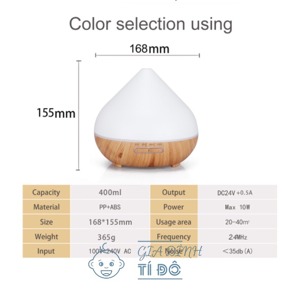 Máy Xông Tinh Dầu Hình Búp Sen dung tích 550ml Tích Hợp Led 7 Màu Làm Đèn Ngủ