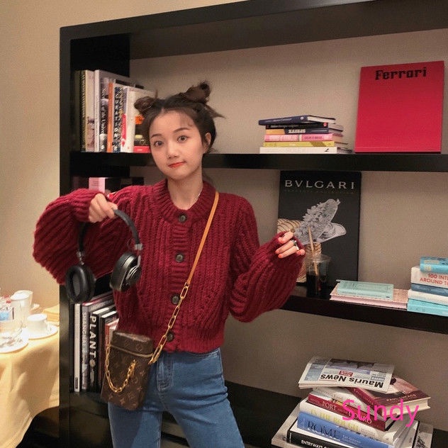 Áo Khoác Cardigan Dệt Kim Tay Dài Dáng Rộng Thời Trang Mùa Thu Cho Nữ