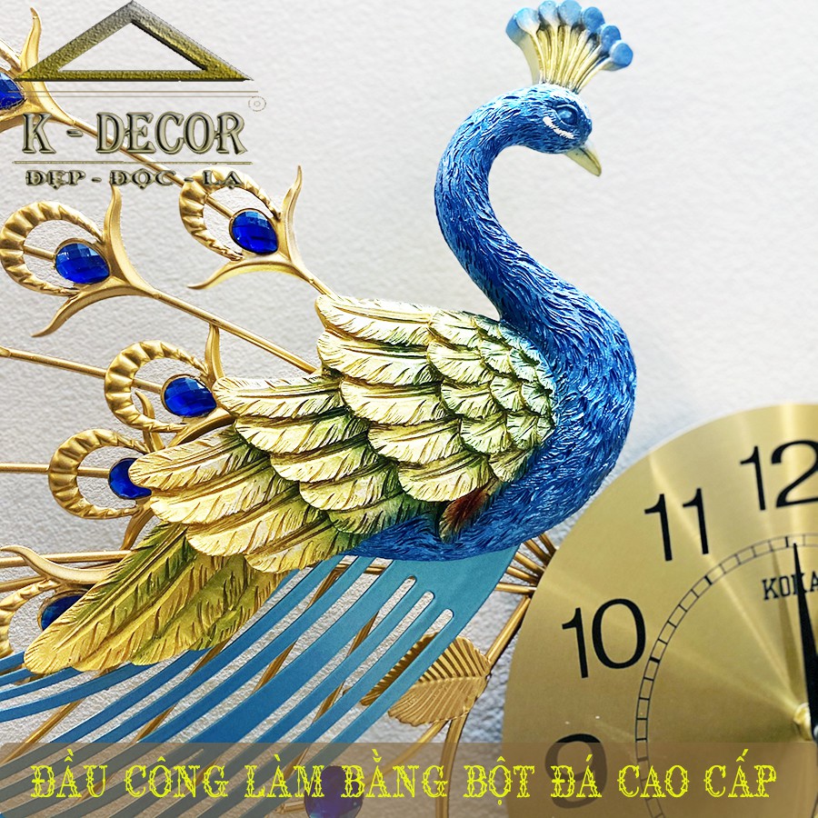 Đồng hồ treo tường con chim công phú quý K686 decor trang trí phòng khách kim trôi cao cấp cỡ lớn KOKA