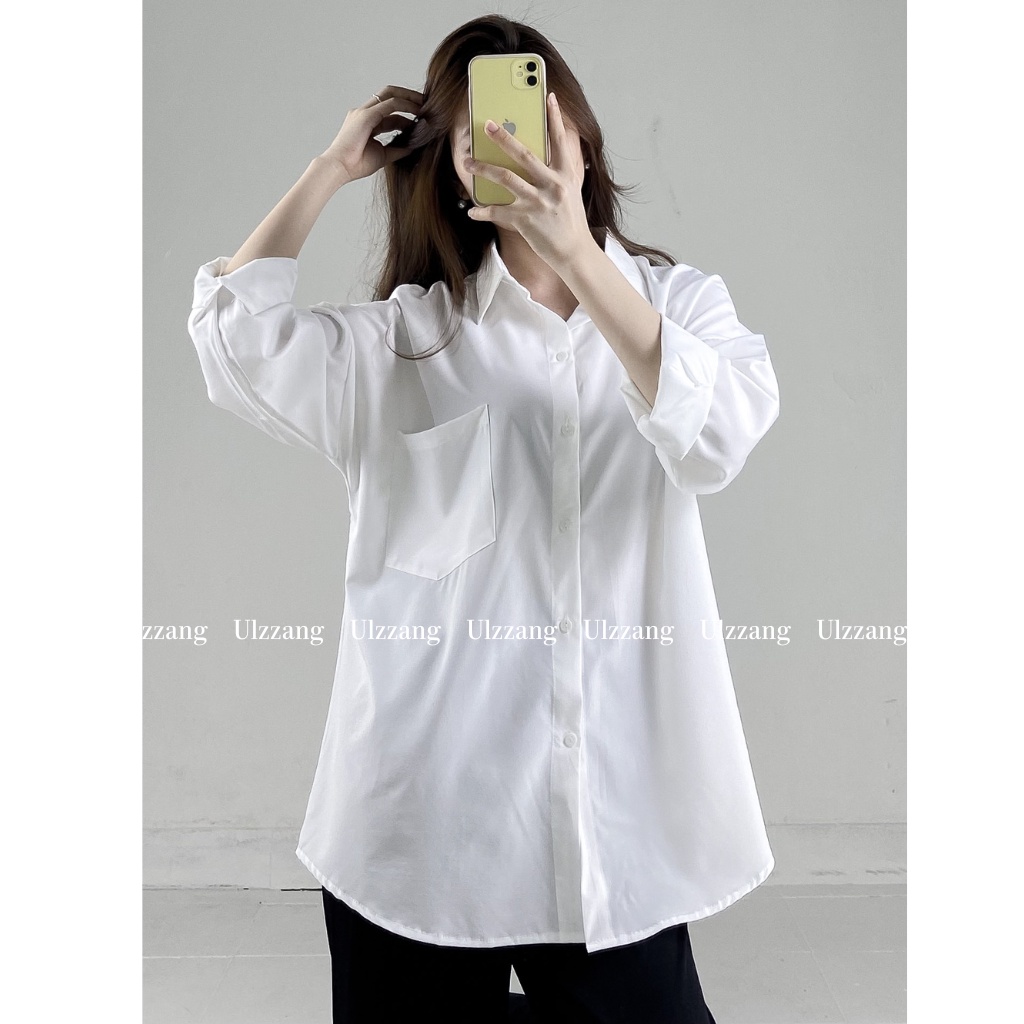 (Ảnh thật) Áo sơ mi voan/lụa trắng không nhăn oversize AosmdaitaykhongnhanA235/PP0K44