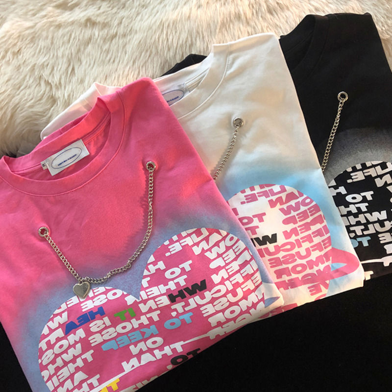 Áo Thun Tay Lỡ Thời Trang Trẻ Trung 1951078Áo Thun Dáng Rộng Họa Tiết Trái Tim Phong Cách Hip Hop Dễ Phối Đồ Cho Cặp Đô