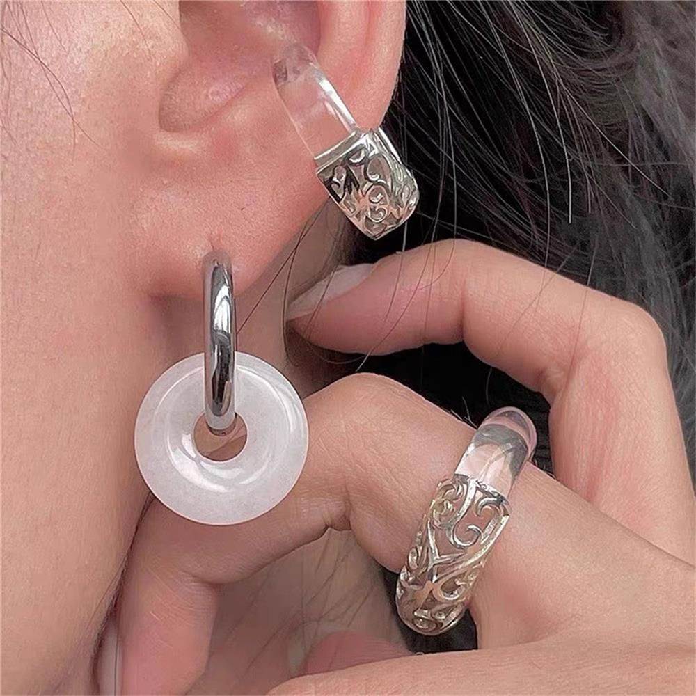 Khuyên tai tròn bằng thép không gỉ và đá ngọc bích phong cách vintage thời trang tinh tế cho nữ