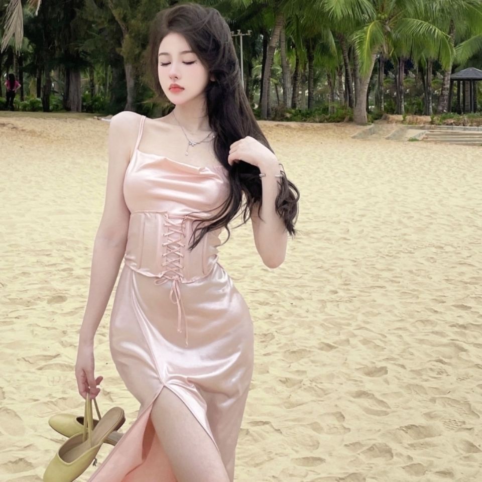 Đầm Hai Dây Dáng Dài Xẻ Tà Lưng Cao Quyến Rũ Thời Trang Cho Nữ