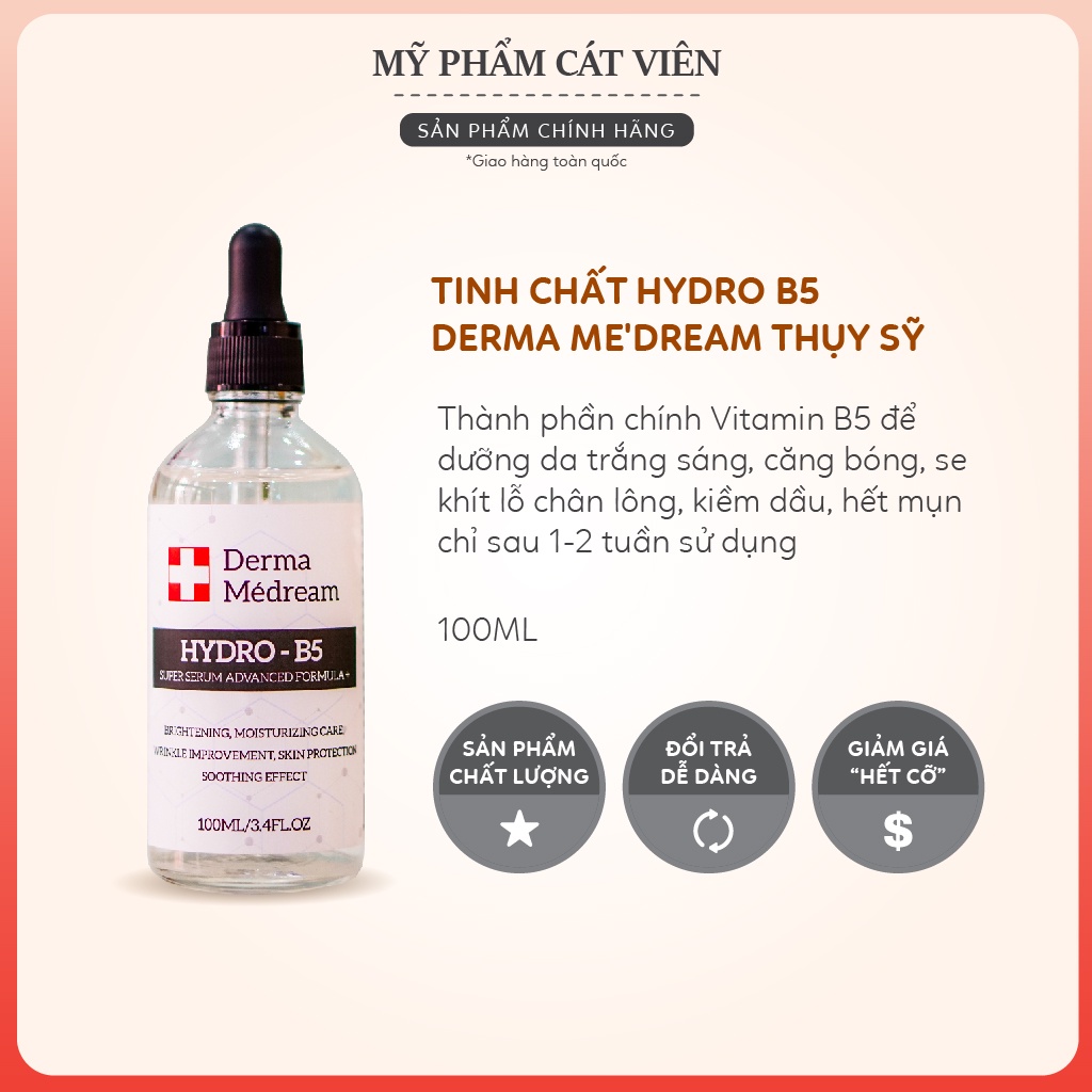 Serum dưỡng trắng HYDRO B5 Derma, dưỡng ẩm, kiềm dầu, se khít lỗ chân lông, cải thiện da mụn Medream 100ml